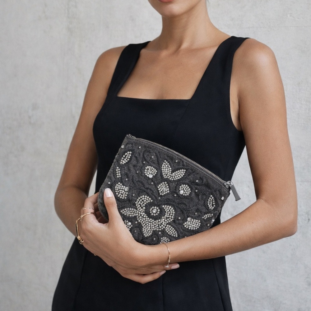 Anthropologie Silver and Gray Clutch with Chic Design